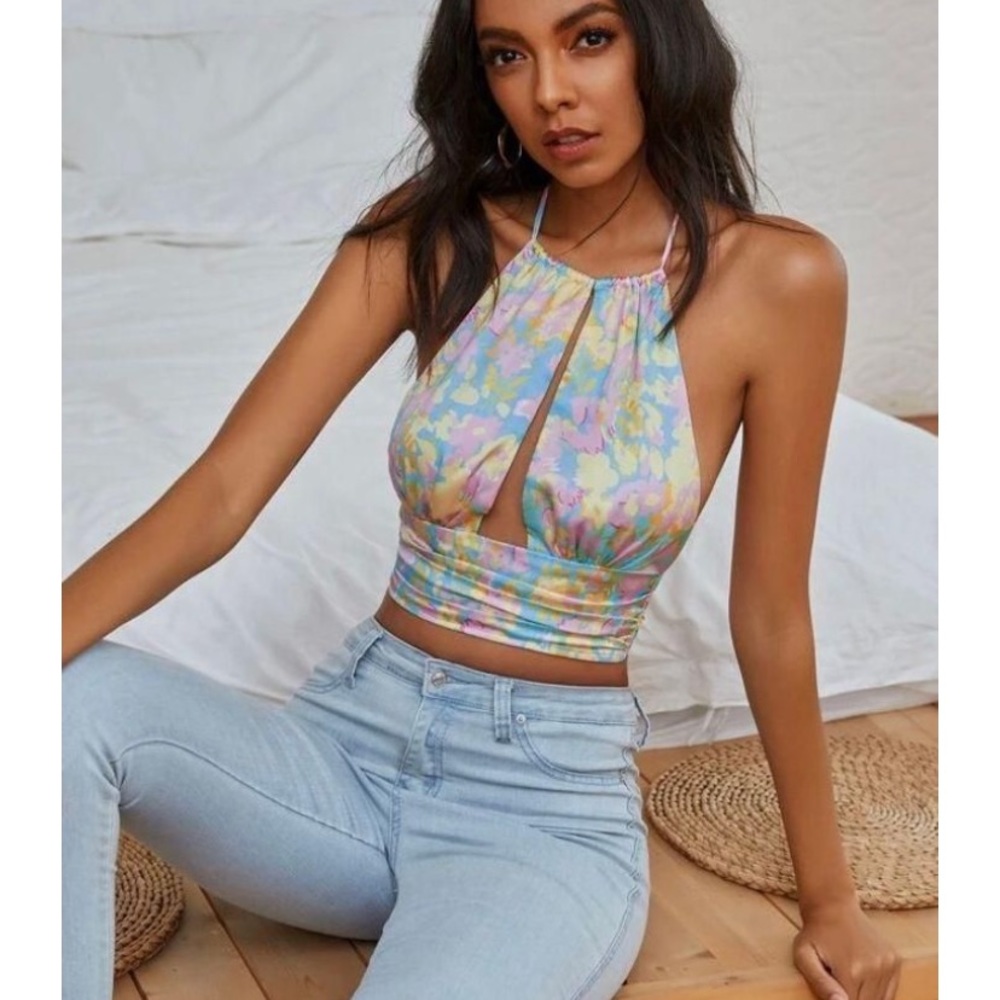 Satin Floral Wrap Top